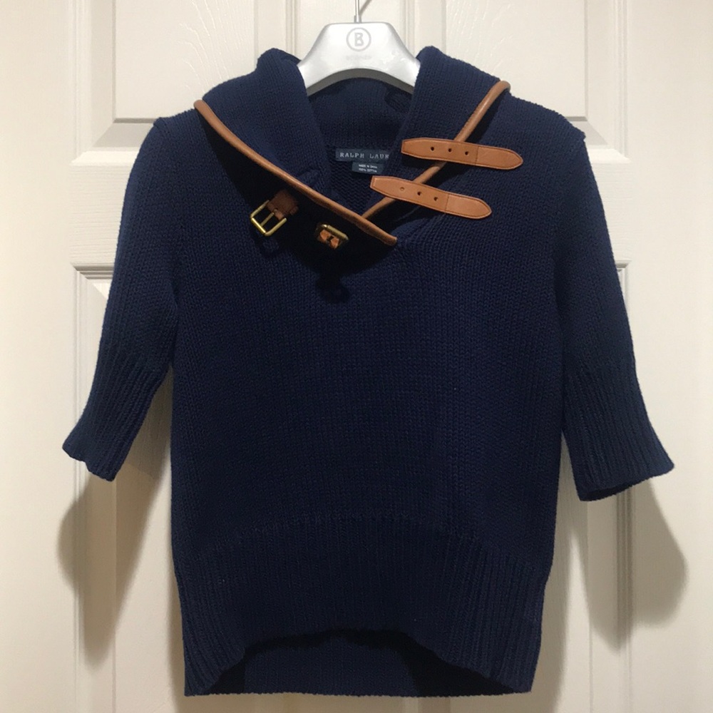 Ralph Lauren Blue Label Navy Sweater with Brown Accents